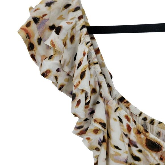 Sofia Jeans Midi Dress XXL Cream Speckled Off Shoulder Ruffle Sweetheart Boho - Picture 5 of 13